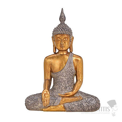 Buddha dotýkající se země thajská soška kolorovaná hnědozlatá 32 cm