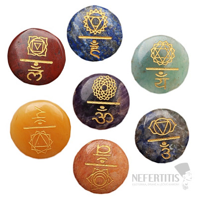 Chakra set of stones with symbols and names of chakras