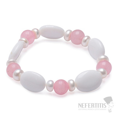 Jadeite, rose quartz and pearls bracelet RB Design 155