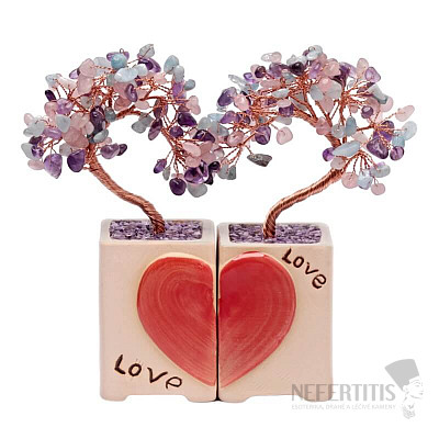 A set of Love trees made of amethyst, aquamarine and rose quartz - a gift of love
