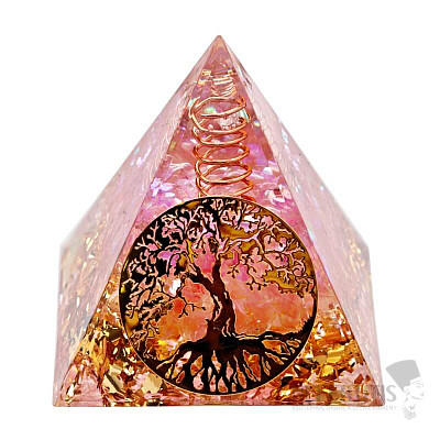 Orgonit-Pyramide Lebensbaum mit rosa Kristall