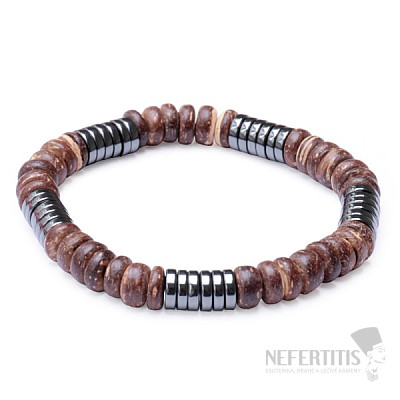 Hematite and coconut disc bracelet