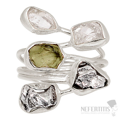 Designerring mit Moldavit, Silber Ag 925 R146