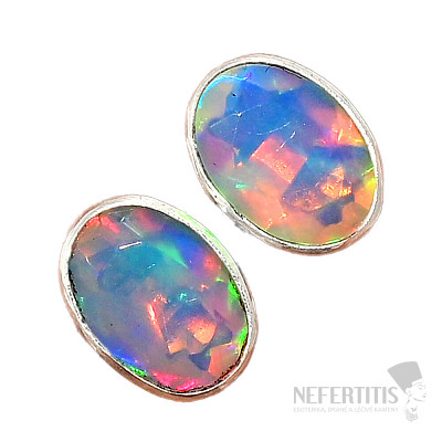 Ethiopian opal cut earrings stones silver Ag 925 E154