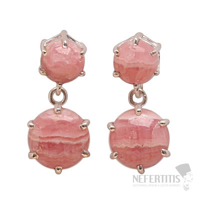 Silver dangle earrings with rhodochrosite