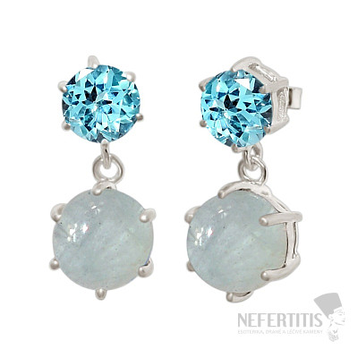 Silver dangle earrings with aquamarine and blue topaz