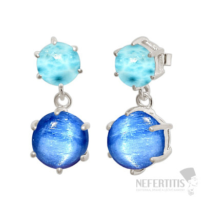 Silver dangle earrings with kyanite and larimar