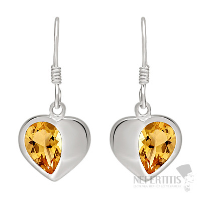 Silver citrine dangle earrings Heart