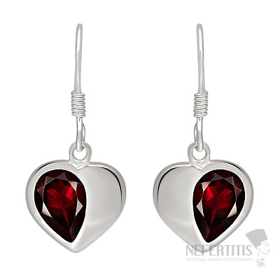 Silver dangle earrings with garnet Heart