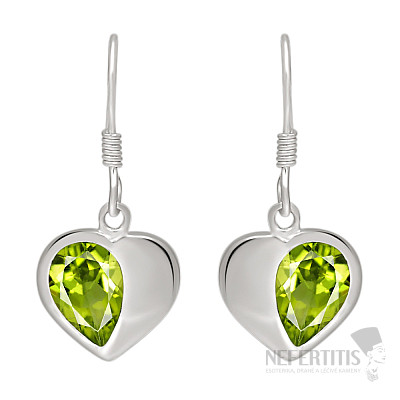 Silver dangle earrings with olivine Heart