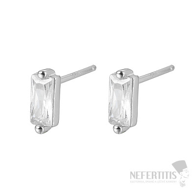 Silver earrings with zircons WHITE RECTANGLE