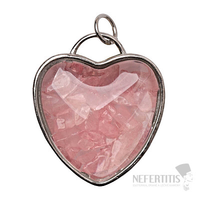 Pendant Glass heart with rose quartz