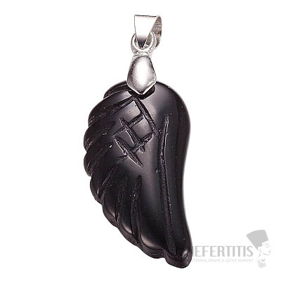 Black agate pendant Angel's wing