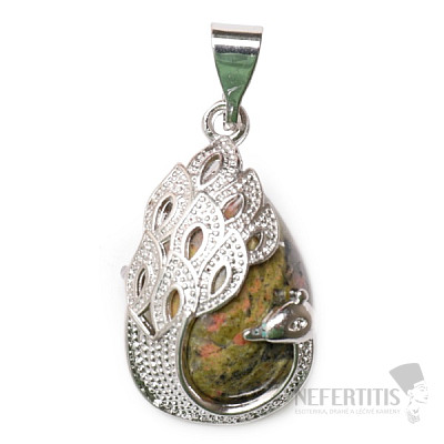Unakit pendant Drop decorated with peacock
