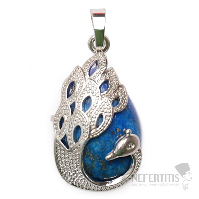 Lapis lazuli pendant Drop decorated with peacock
