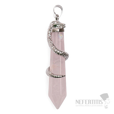 Rose quartz crystal pendant with snake