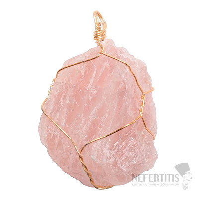 Rose quartz raw pendant with metal ornaments