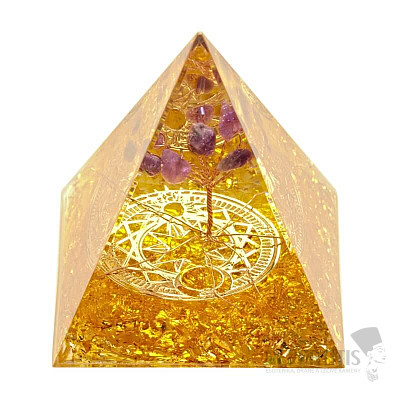 Orgonit-Pyramide mit Citrin-Amethyst-Lebensbaum