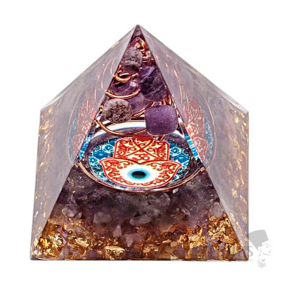 Orgonit pyramída Hamsa s ametystom