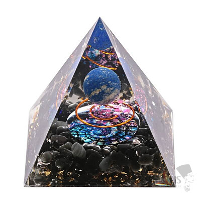 Orgonit pyramida s obsidiánem a lapis lazuli