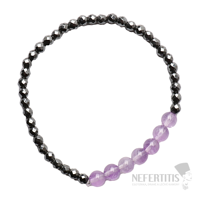 Facettiertes Hämatitarmband mit Amethystperlen