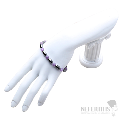 Ovales Hämatit-Armband mit Satin-Amethyst-Perlen