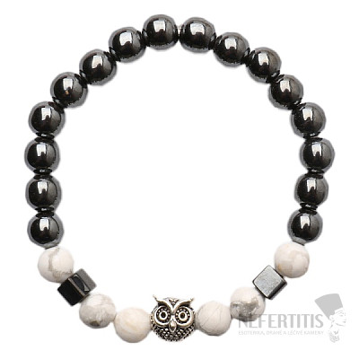 Hematite and Howlite White Owl Bracelet RB Design 22