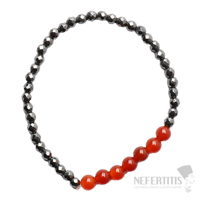 Hematite faceted bracelet with carnelian beads