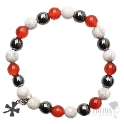 Hematite, carnelian and howlite white bead bracelet RB Design 26