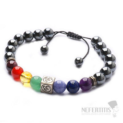 Hämatit-Om-Symbol-Chakra-Armband mit Shamballa-Verschluss