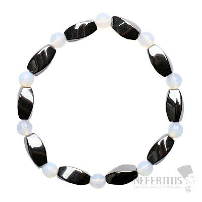 Hematite Twist bracelet with opal beads