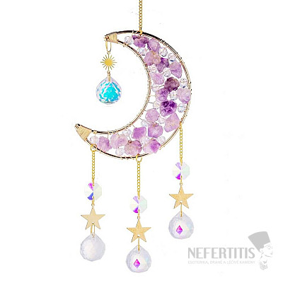 Feng Shui Curtain with Rainbow Crystals Amethyst Moon