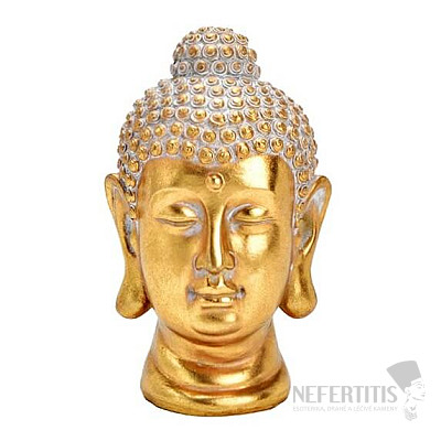 Kopf einer Buddha-Thai-Figur aus goldfarbenem Polyresin, 20 cm