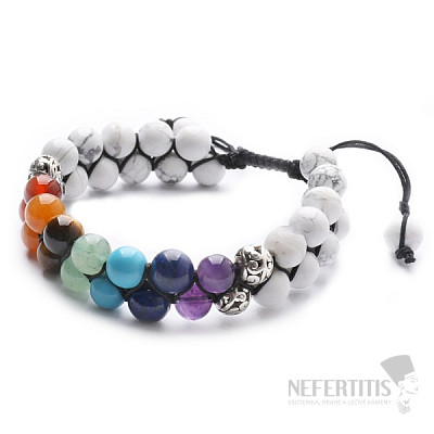 Howlit Weißes Chakra-Armband doppelt mit Shamballa-Verschluss