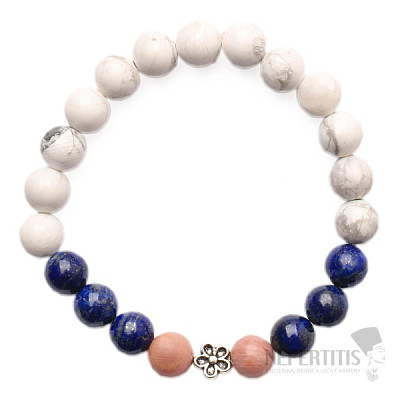 Howlith, Lapislazuli und Rhodonit mit Blumenarmband RB Design 29