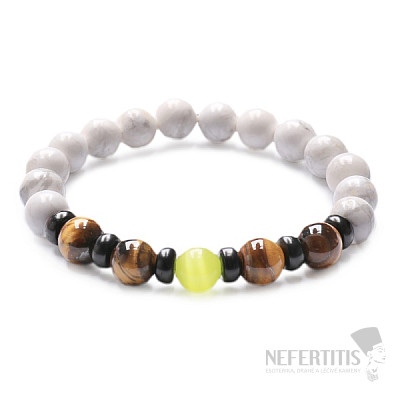 Howlite white with tiger&#39;s eye and ulexite men&#39;s bracelet RB Design 96