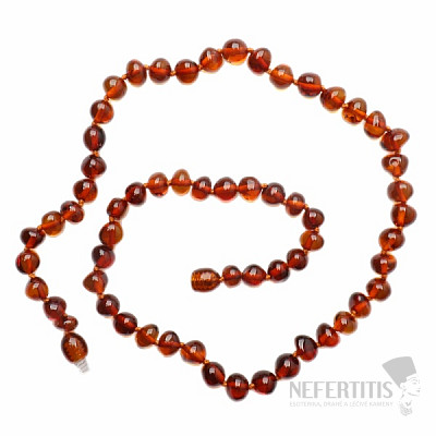 Amber necklace polished baroque in cognac color