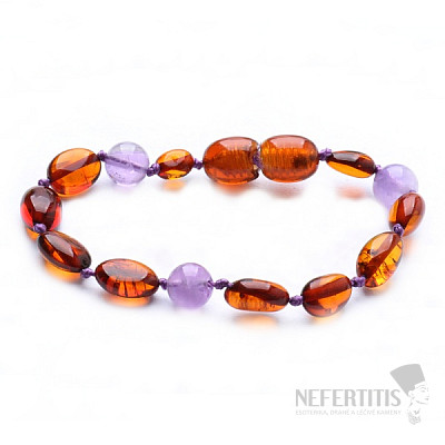 Cognac-Bernsteinarmband mit Amethyst für Kinder