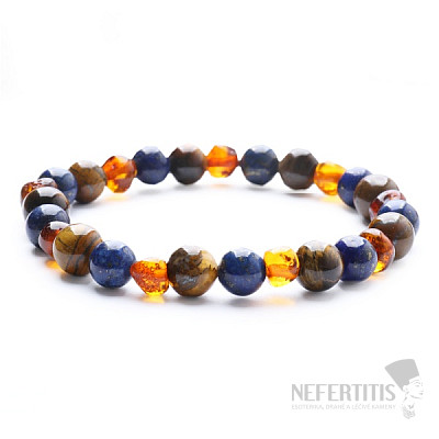 Armband aus Cognac-Bernstein mit Lapislazuli und Tigerauge