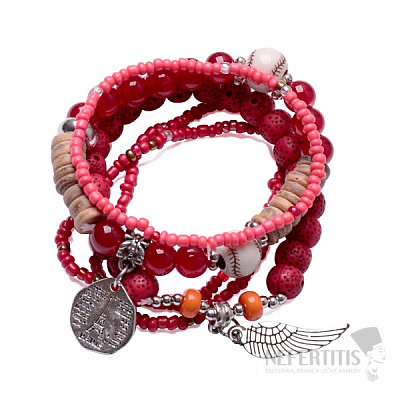 A set of five unisex fashion bracelets in a red tone
