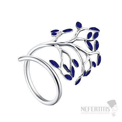 Silver rhodium-plated ring Blue tree