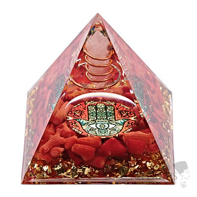 Orgonit pyramida Hamsa s krystalem křišťálu