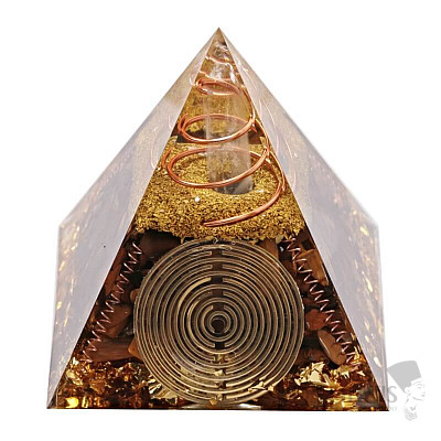 Orgonite pyramid with tiger eye, crystal and spiral