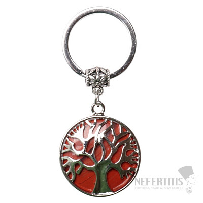 Keychain with red jasper and tree of life