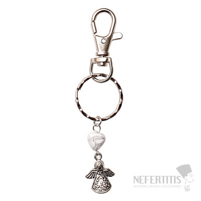 White howlite keychain with heart and angel