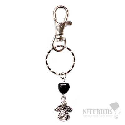 Obsidian keychain with heart and angel