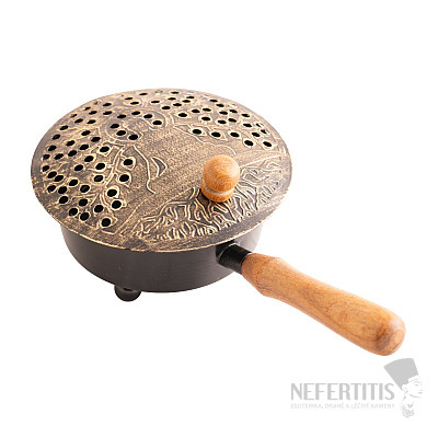 Železná kadidelnice s dřevěnou rukojetí Buddha