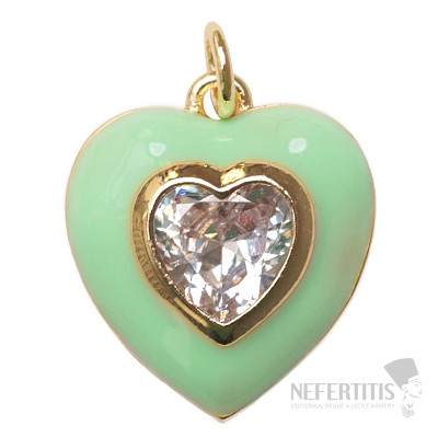 Green heart cubic zirconia and enamel pendant