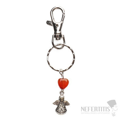 Carnelian key ring with heart and angel