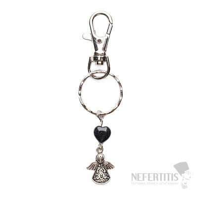 Blue aventurine keychain with heart and angel
